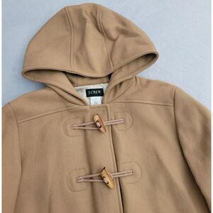 J.Crew Womens Hooded Peacoat Wool Blend Winter Coat PM Camel Brown Wooden Toggle